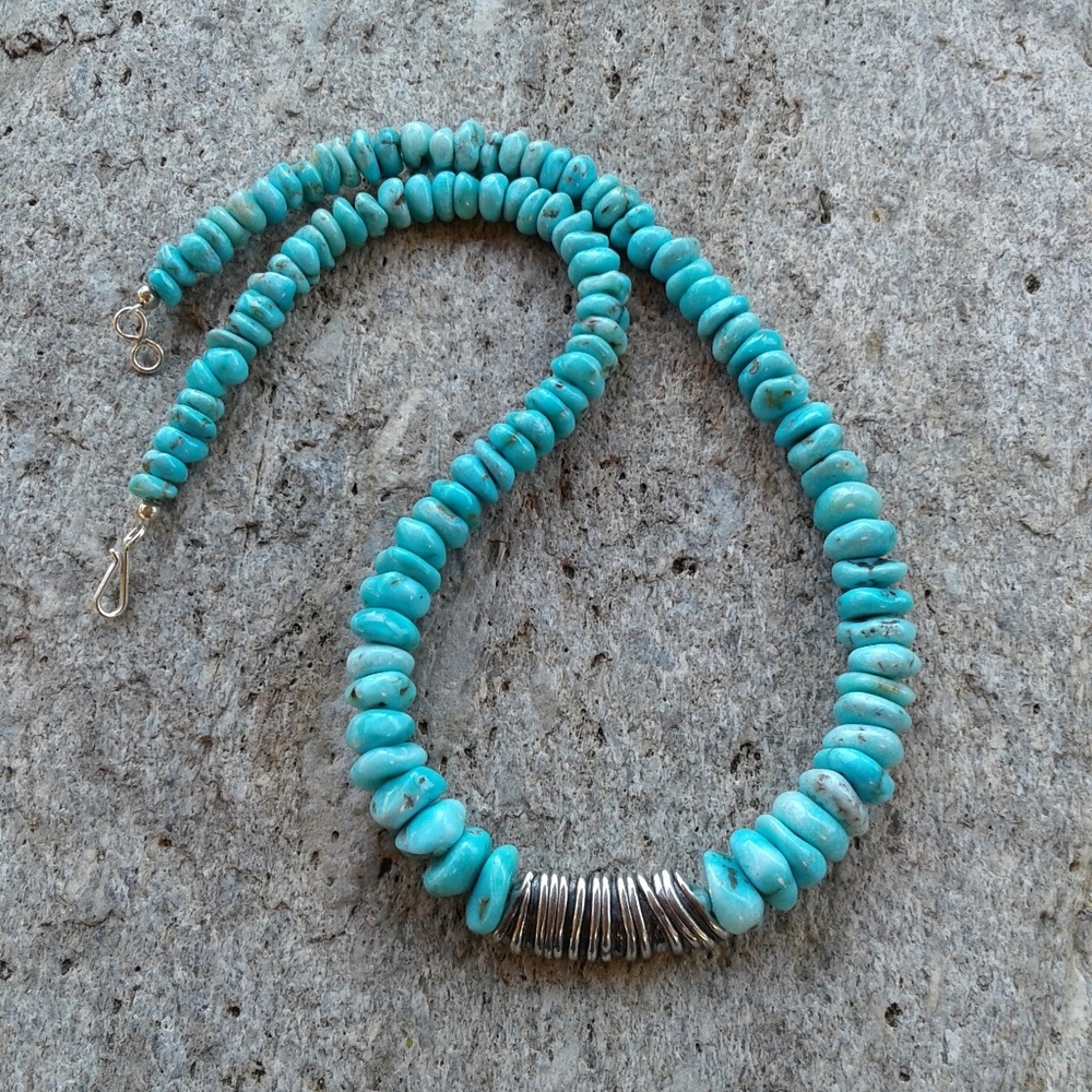 Sterling silver,  genuine TURQUOISE necklace - Picture 2 of 8